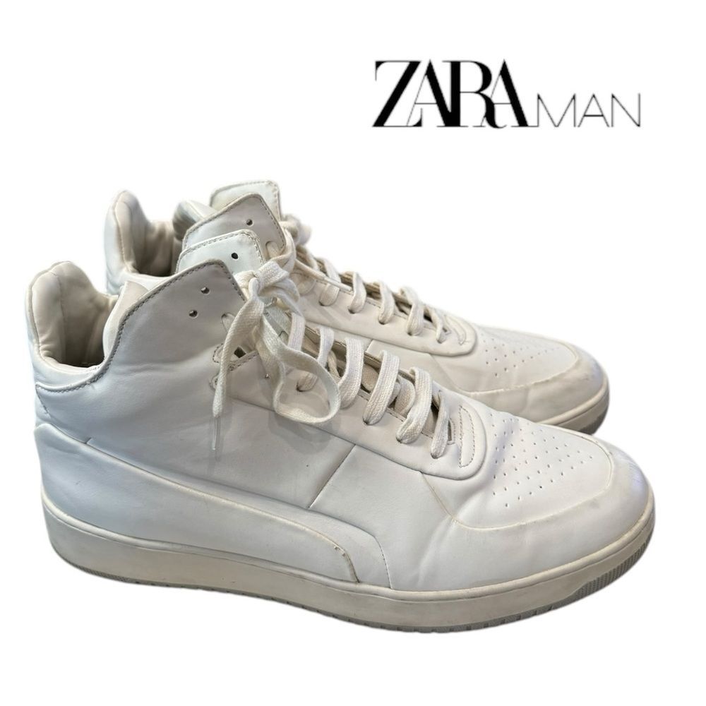 Zara Man White Hi-Top Lace-up Sneakers 42